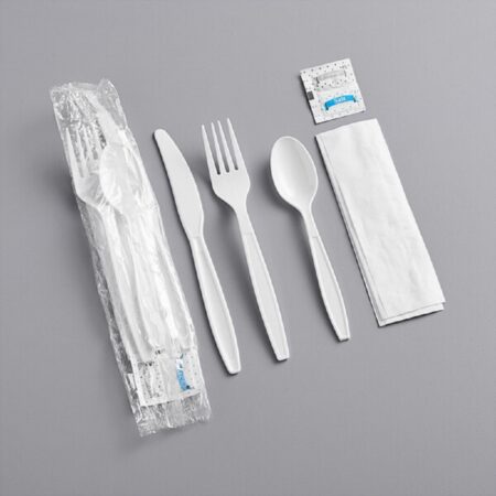 Medium Weight Cutlery Kit Polypro Knife/Fork/Teaspoon/S&P/Napkin 250 / cs